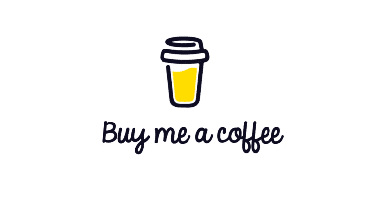 Icon of a yellow coffee cup with text 'Buy me a coffee' below.